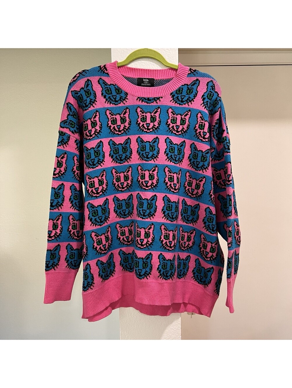 Dressed in Lala Sweater Oversized S/M Cats Pink Dopaminecore Maximalist Trippy